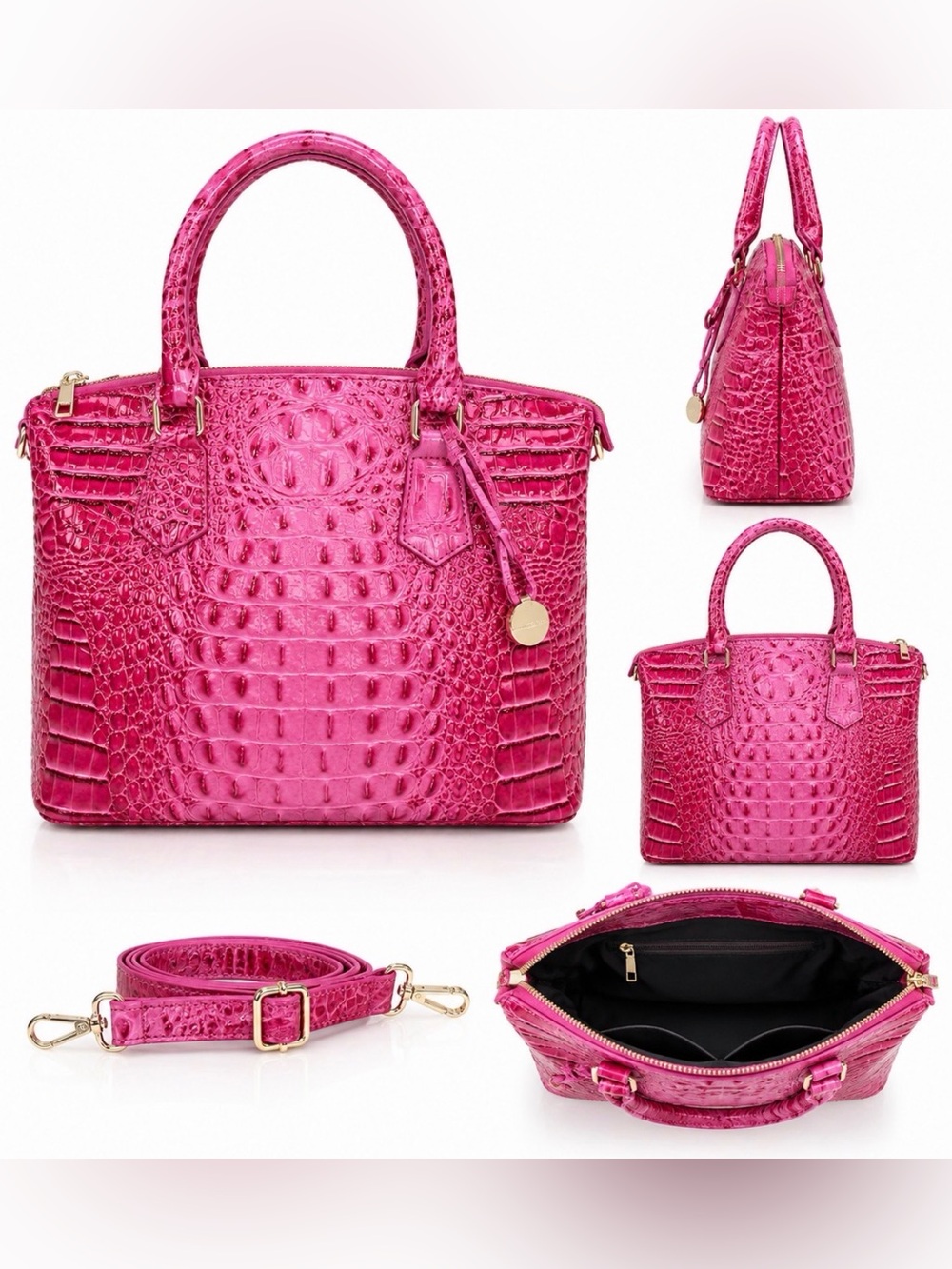 Hot Pink Croc-Embossed Satchel Bag - Unbranded